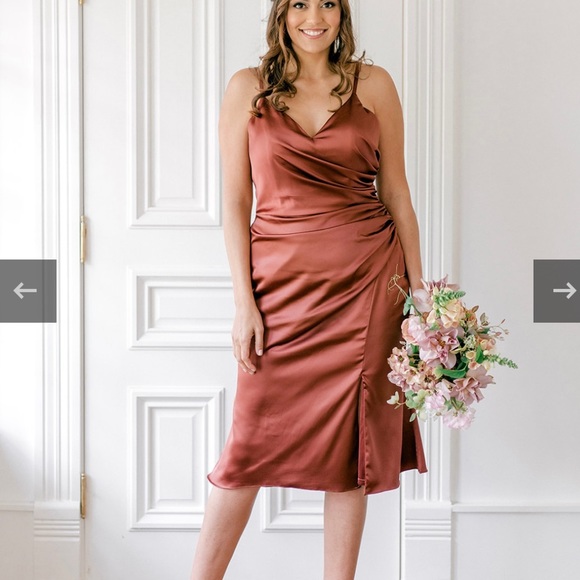 Revelry Rory Midi Gold Champagne Satin Dress - NEW WITH TAGS!!! - Picture 3 of 8